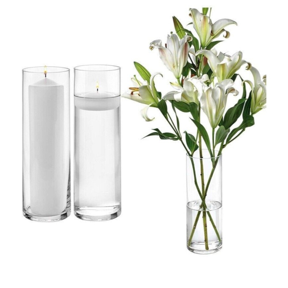 3 Glass Cylinder Vases 12 Inch Tall And 4 Inch Wide - Multi Use Candles Decor